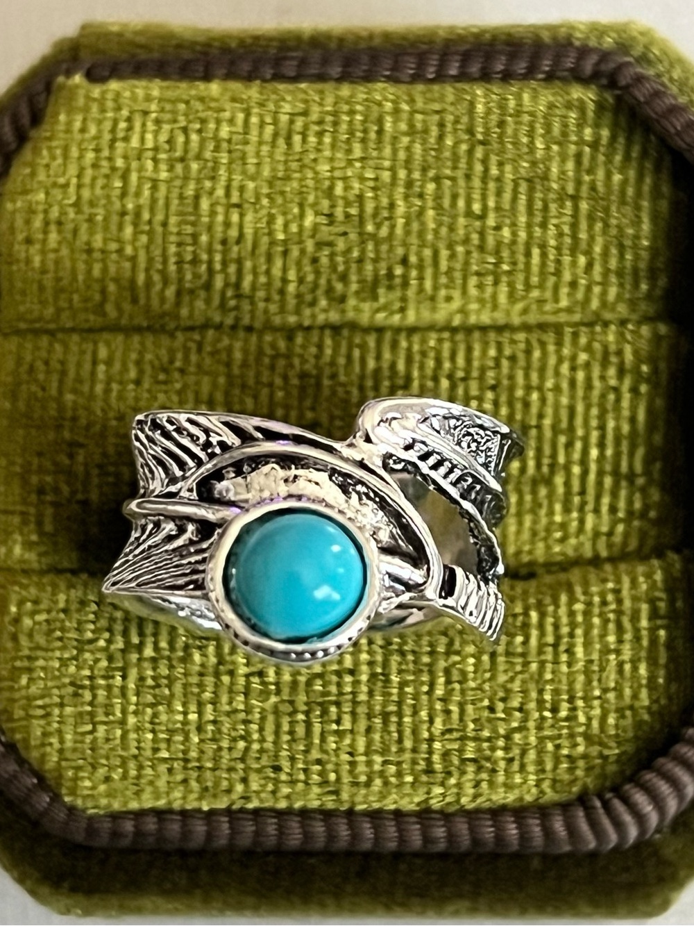 Bohemian/Chic Blue Turquoise Stainless Steel Wide Statement Band Size 6